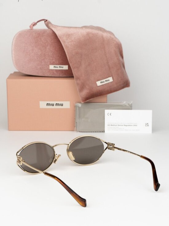Miu Miu Women Sunglasses LOGO Pale Gold Grey Oval MU52YS ZVN80Q NEW AUTHENTIC main image 8